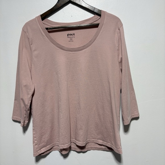 Pact Tops - PACT TShirt Womens XL Pale Pink 3/4 Sleeve Organic Cotton Soft Scoop Neck